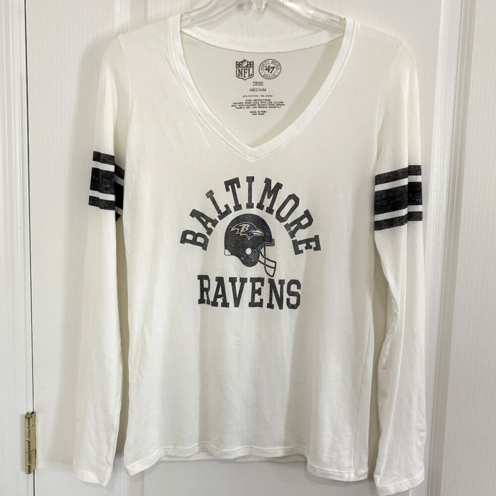 Baltimore Ravens V-Neck T-Shirt Long Sleeve Top Football NFL Team Apparel Medium